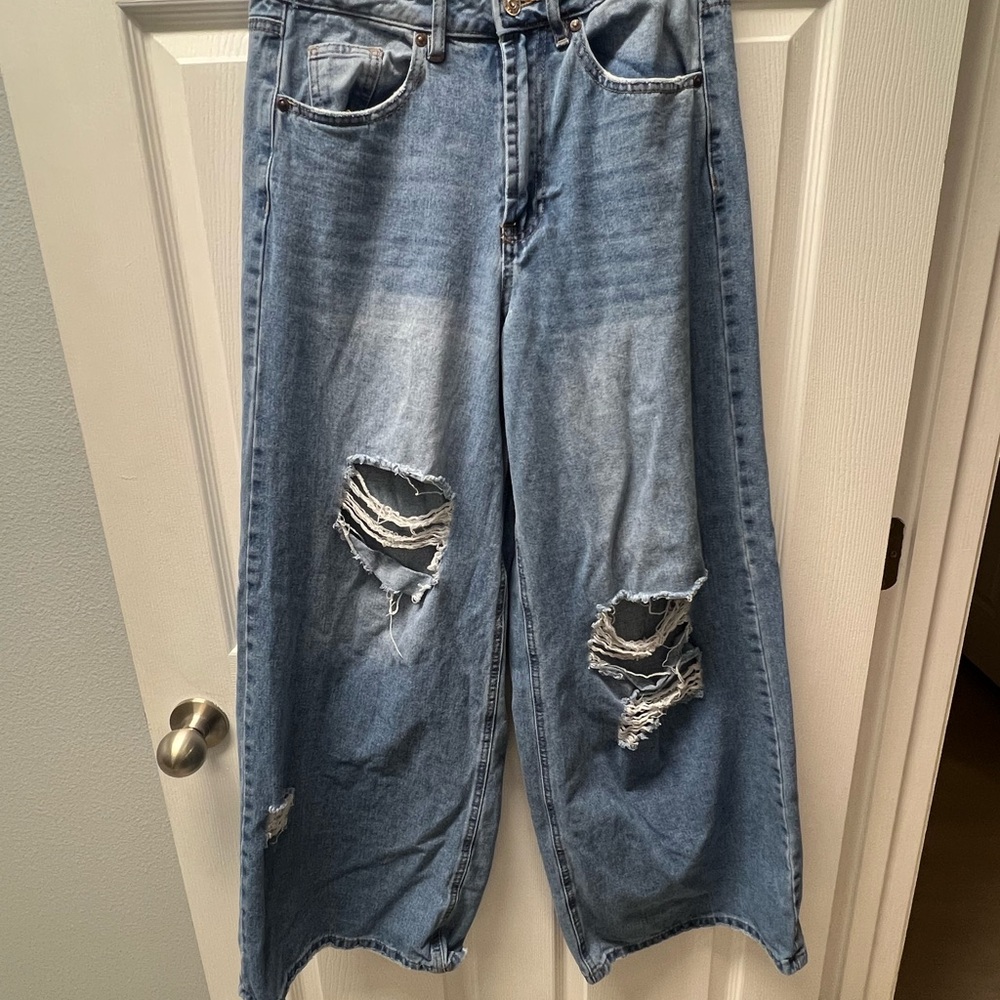 Distressed Wide-Leg Jeans